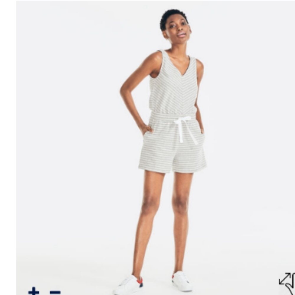 NWT Nautica V-Neck Gray & White Striped Romper.